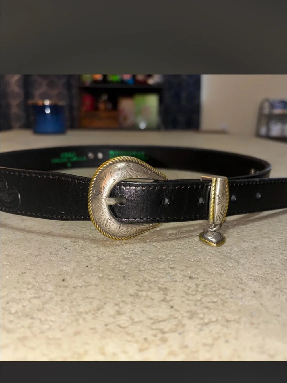 Resistol vintage black leather belt with silver buckle